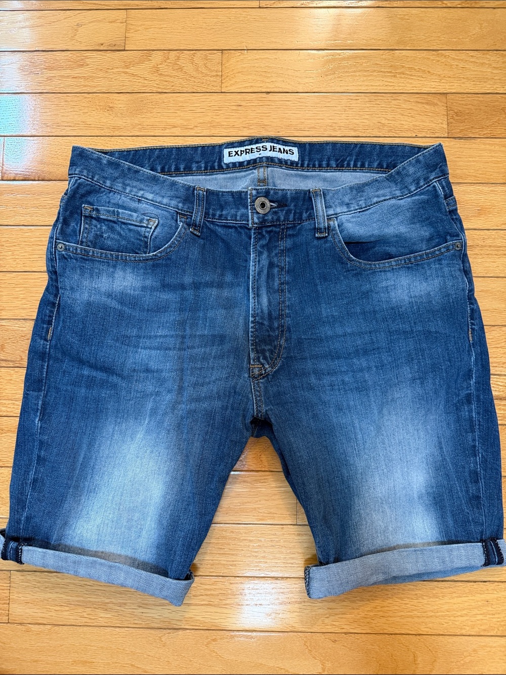 Express Men's Dark Blue Rolled Cuff Denim Shorts